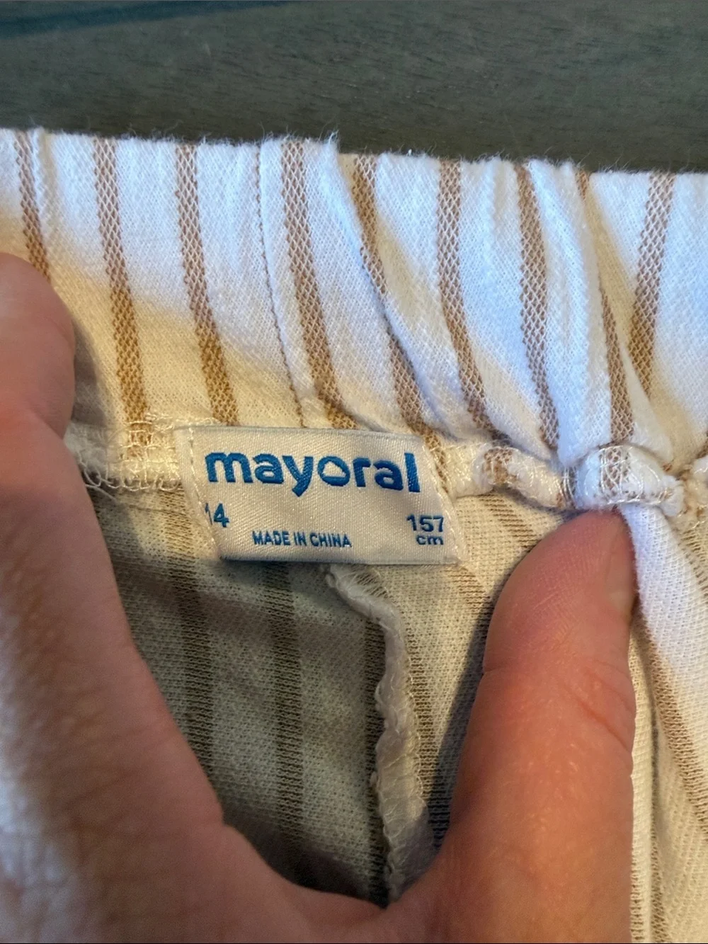 Mayoral Tan and White Striped Knit Kids Pants